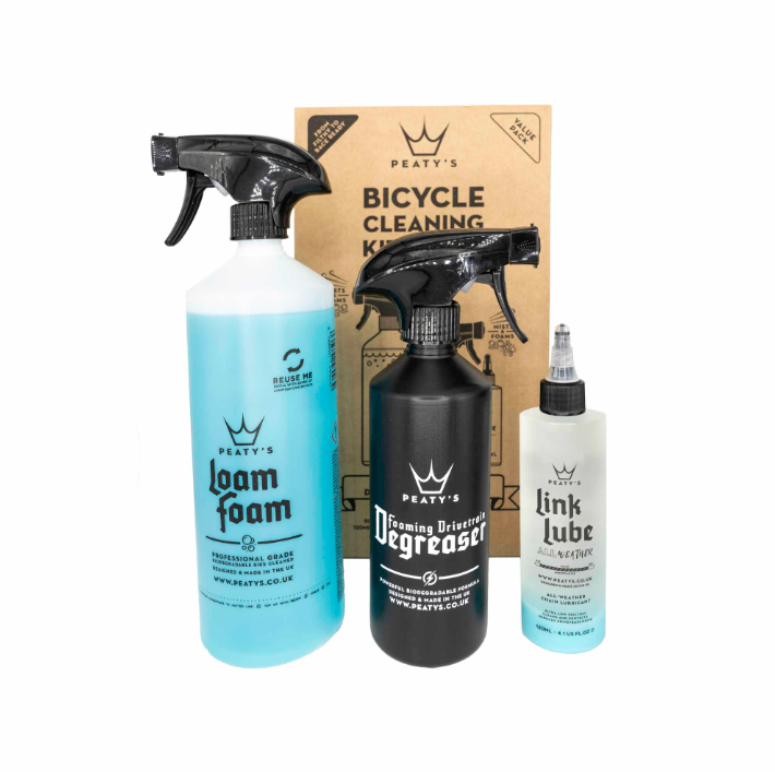 Kit de limpieza para bicicletas Peaty's Wash, Degrease y Lubricate